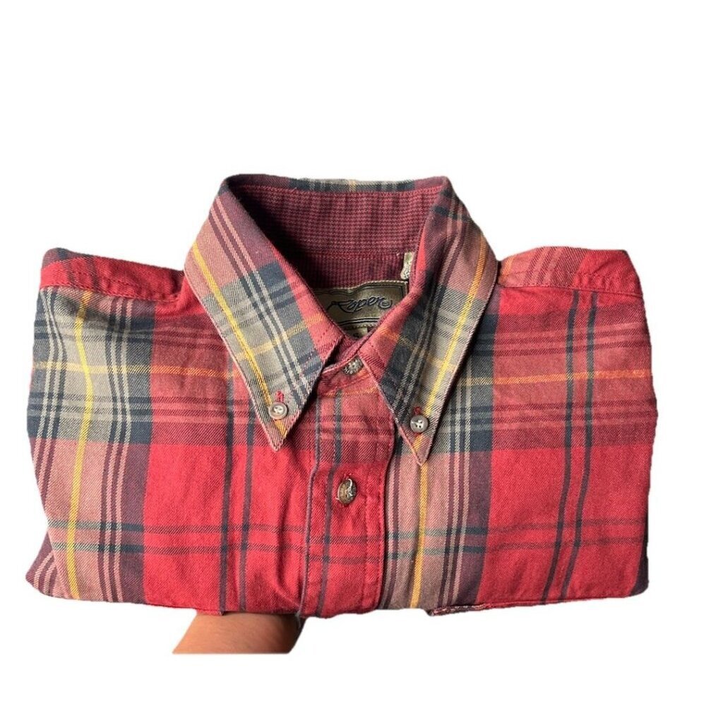 Roper Men’s Small 100% Cotton western shirt red navy plaid